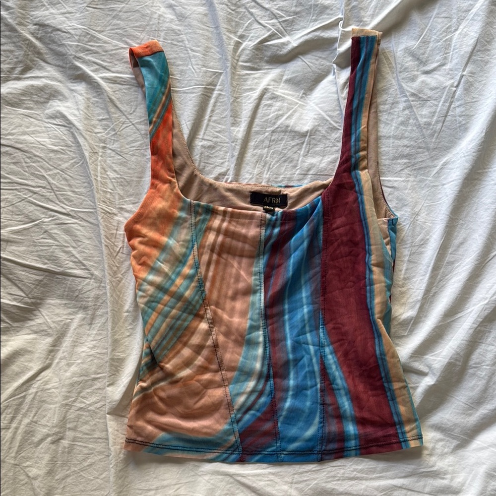 AFRM Asymmetrical Sleeveless Tank Top in White and Orange